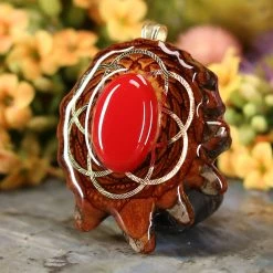 TEP Red Coral With Gold Seed Of Life Pendants 6 TEP Red Coral With Gold Seed Of Life Pendants