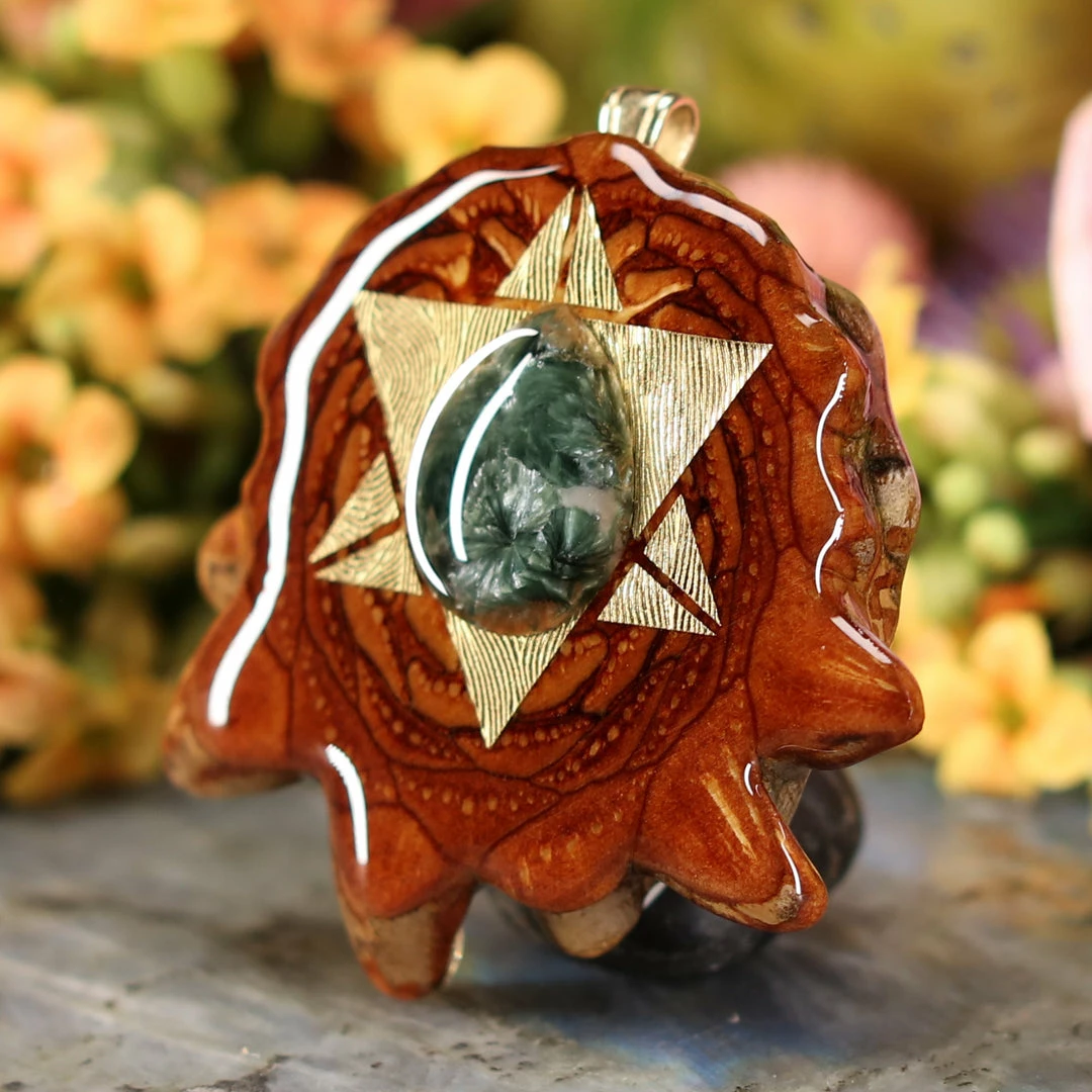 TEP Pendants Seraphinite With Gold Reverse Merkaba 4 TEP Pendants Seraphinite With Gold Reverse Merkaba