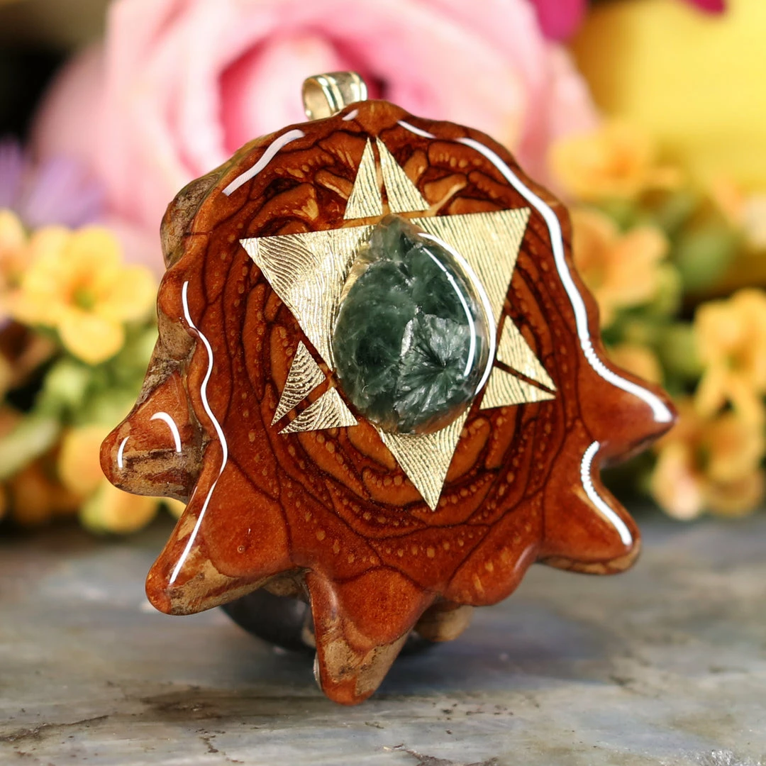 TEP Pendants Seraphinite With Gold Reverse Merkaba 5 TEP Pendants Seraphinite With Gold Reverse Merkaba