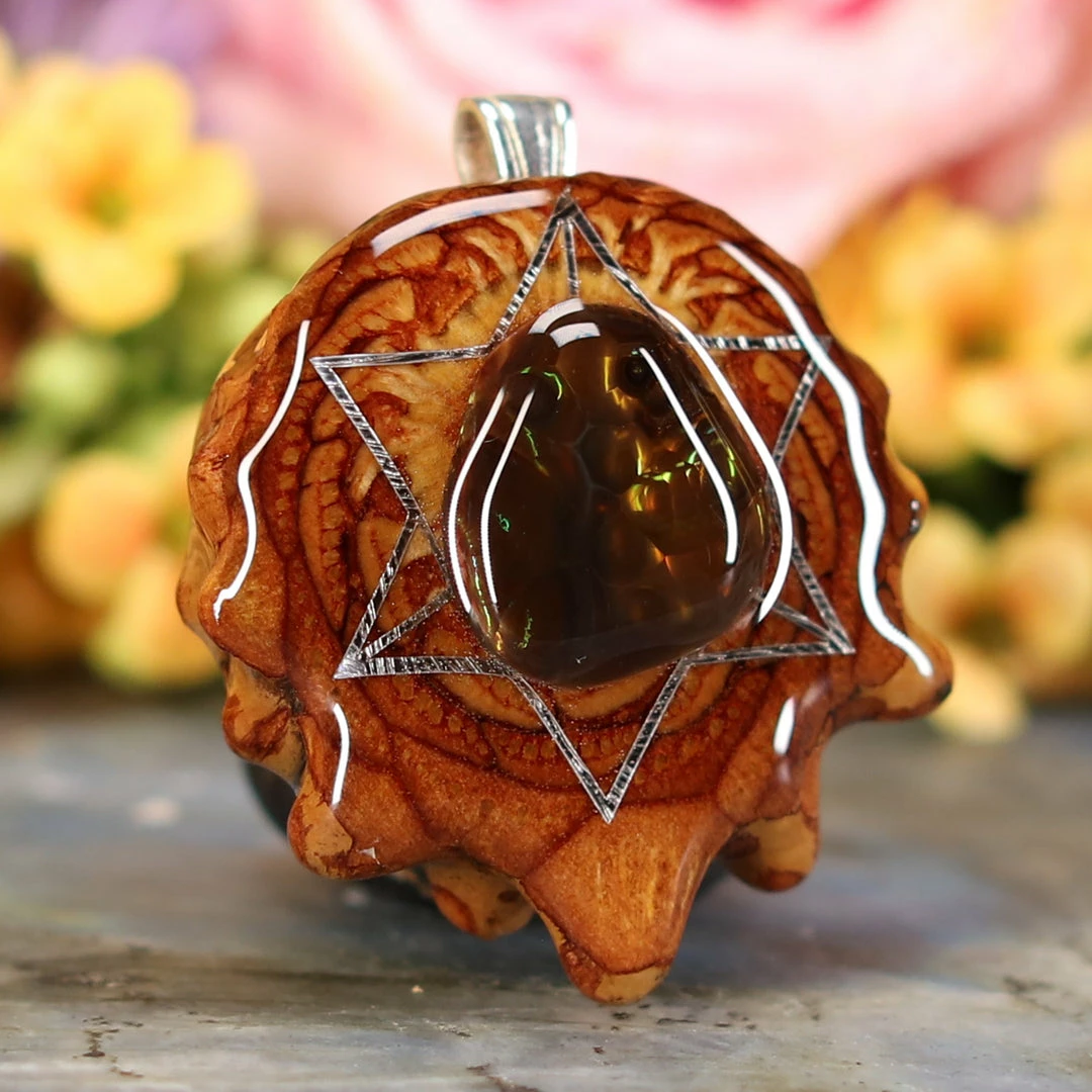 TEP Mexican Fire Agate With Silver Merkaba 5 TEP Mexican Fire Agate With Silver Merkaba