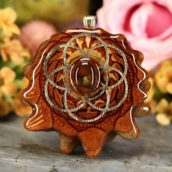 TEP Pendants Mexican Fire Agate With Gold Seed Of Life And Back Om