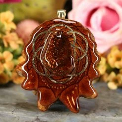 TEP Pendants Mexican Fire Agate With Gold Seed Of Life And Back Om