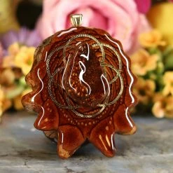 TEP Pendants Mexican Fire Agate With Gold Seed Of Life And Back Om 7 TEP Pendants Mexican Fire Agate With Gold Seed Of Life And Back Om