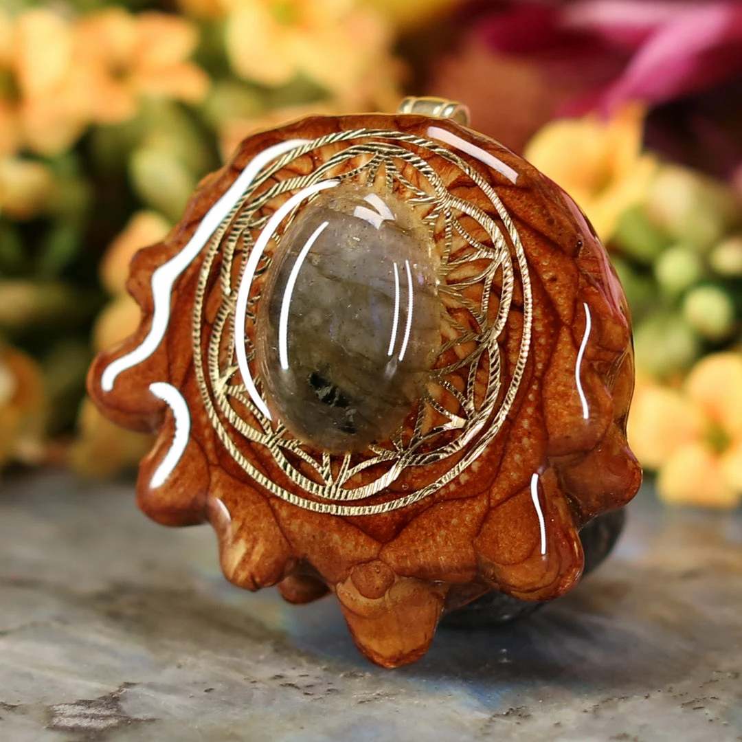 TEP Labradorite With Gold Flower Of Life Pendants 4 TEP Labradorite With Gold Flower Of Life Pendants