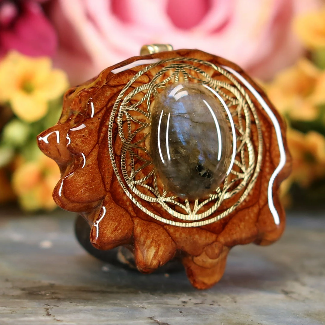 TEP Labradorite With Gold Flower Of Life Pendants 5 TEP Labradorite With Gold Flower Of Life Pendants