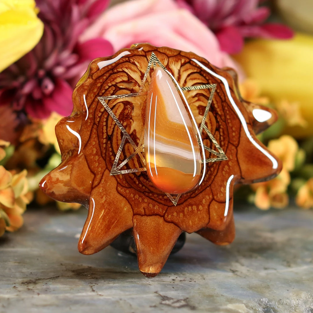 TEP Pendants Carnelian With Gold Merkaba 5 TEP Pendants Carnelian With Gold Merkaba