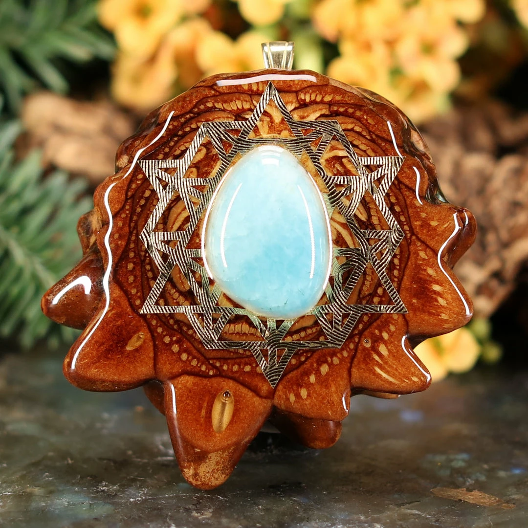 TEP Amazonite With Gold 64 Star Tetrahedron Pendants 3 TEP Amazonite With Gold 64 Star Tetrahedron Pendants
