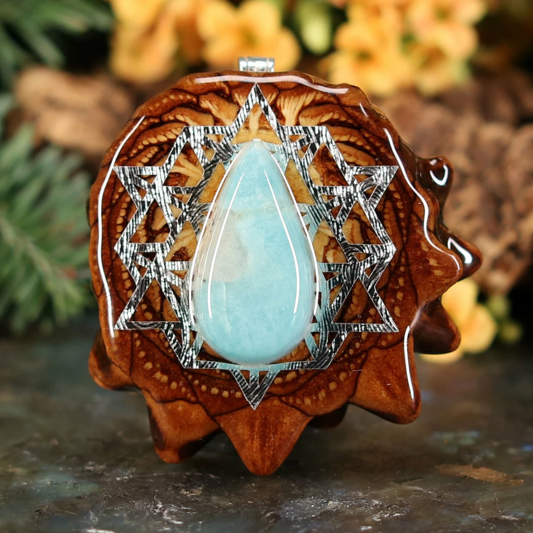 TEP Pendants Amazonite With Silver 64 Star Tetrahedron 3 TEP Pendants Amazonite With Silver 64 Star Tetrahedron