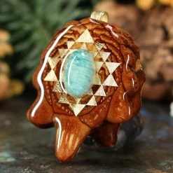 TEP Pendants Amazonite With Gold Sri Yantra 6 TEP Pendants Amazonite With Gold Sri Yantra