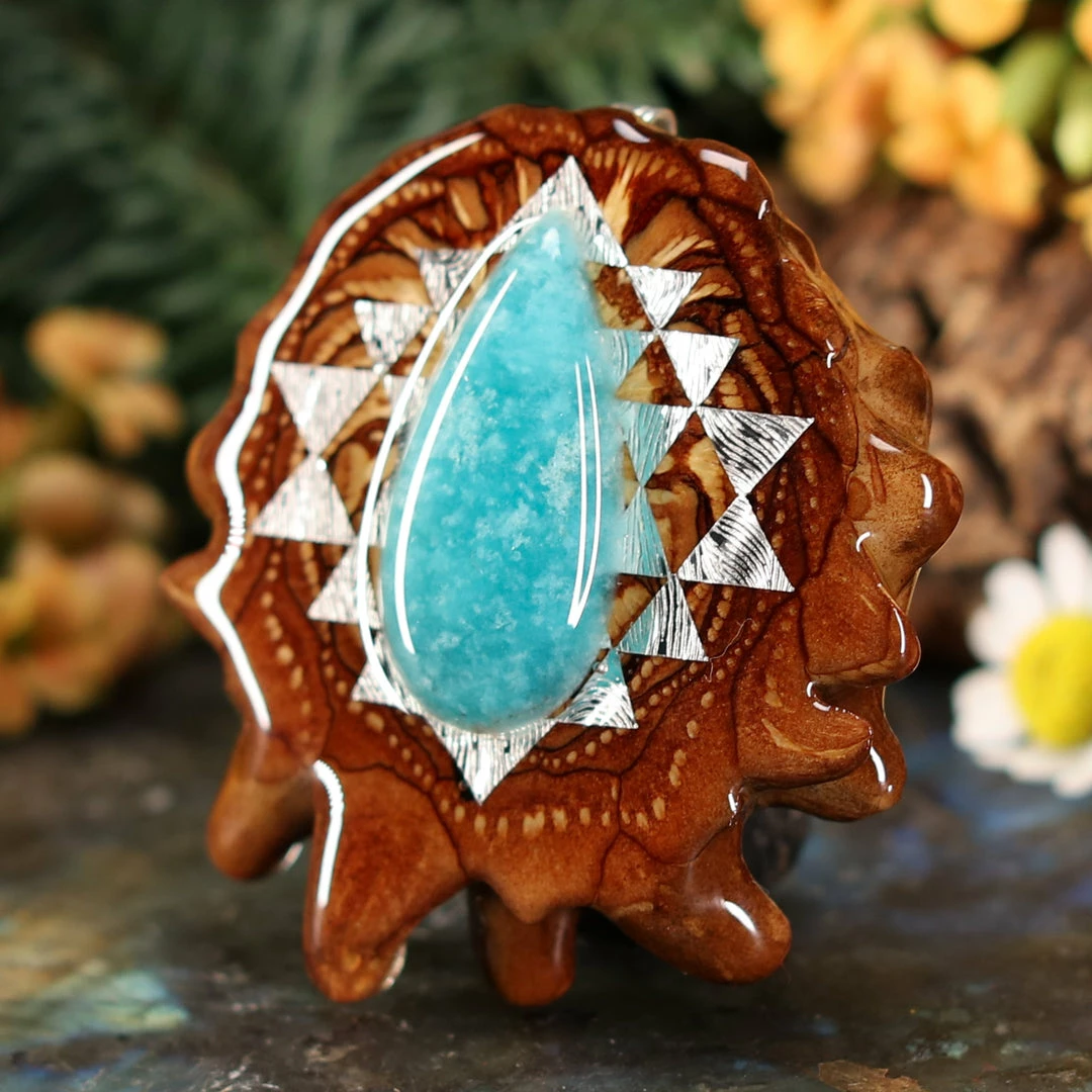 TEP Pendants Amazonite With Silver Sri Yantra 4 TEP Pendants Amazonite With Silver Sri Yantra