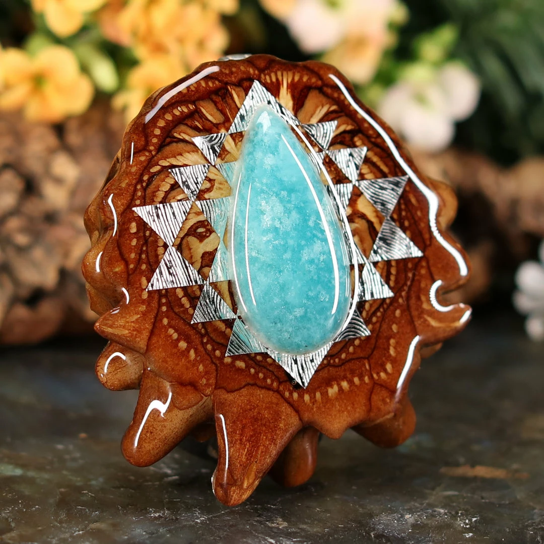 TEP Pendants Amazonite With Silver Sri Yantra 5 TEP Pendants Amazonite With Silver Sri Yantra