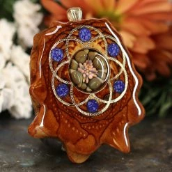 TEP Green Phoenix Orchid Glass With Gold Seed Of Life And Multi-Glow Pendants