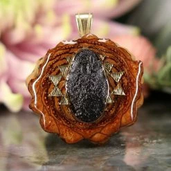TEP Pendants Moldavite With Gold Sri Yantra
