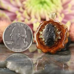 TEP Pendants Moldavite With Gold Sri Yantra