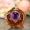 TEP Amethyst With Gold Merkaba Pendants