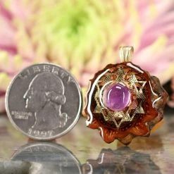 TEP Pendants Amethyst With Gold 64 Star Tetrahedron 6 TEP Pendants Amethyst With Gold 64 Star Tetrahedron