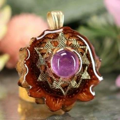 TEP Pendants Amethyst With Gold 64 Star Tetrahedron 7 TEP Pendants Amethyst With Gold 64 Star Tetrahedron