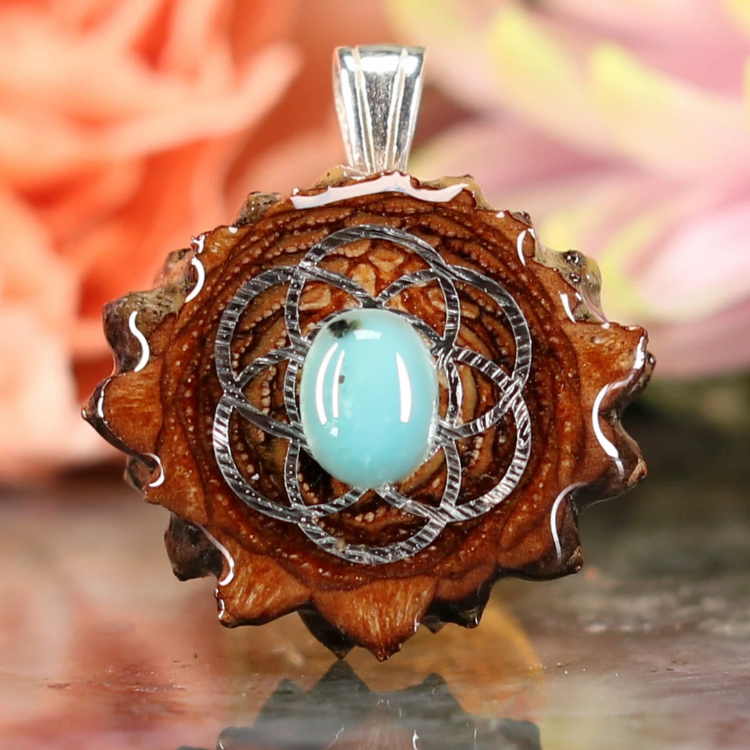 TEP Turquoise With Silver Seed Of Life 3 TEP Turquoise With Silver Seed Of Life