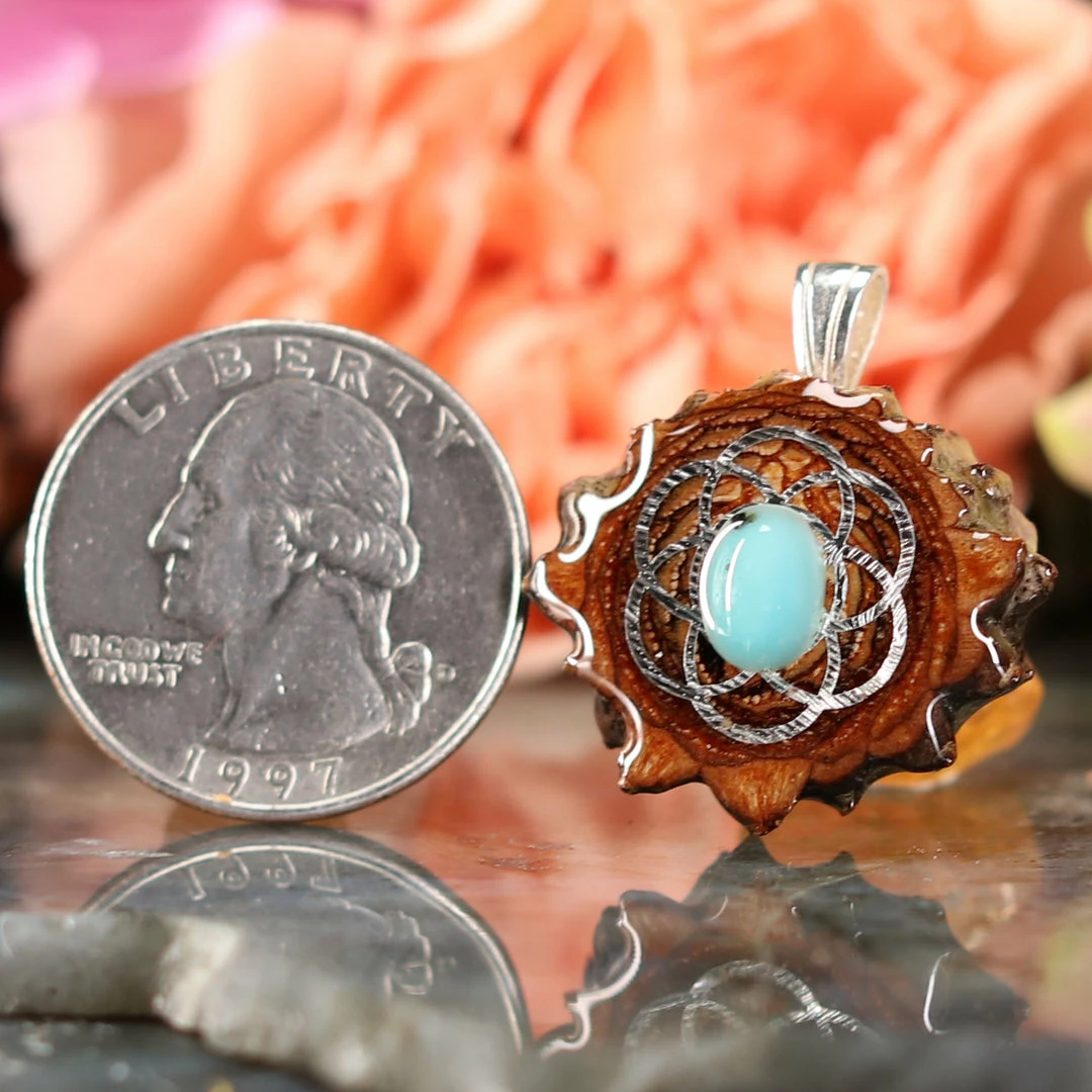 TEP Turquoise With Silver Seed Of Life 4 TEP Turquoise With Silver Seed Of Life