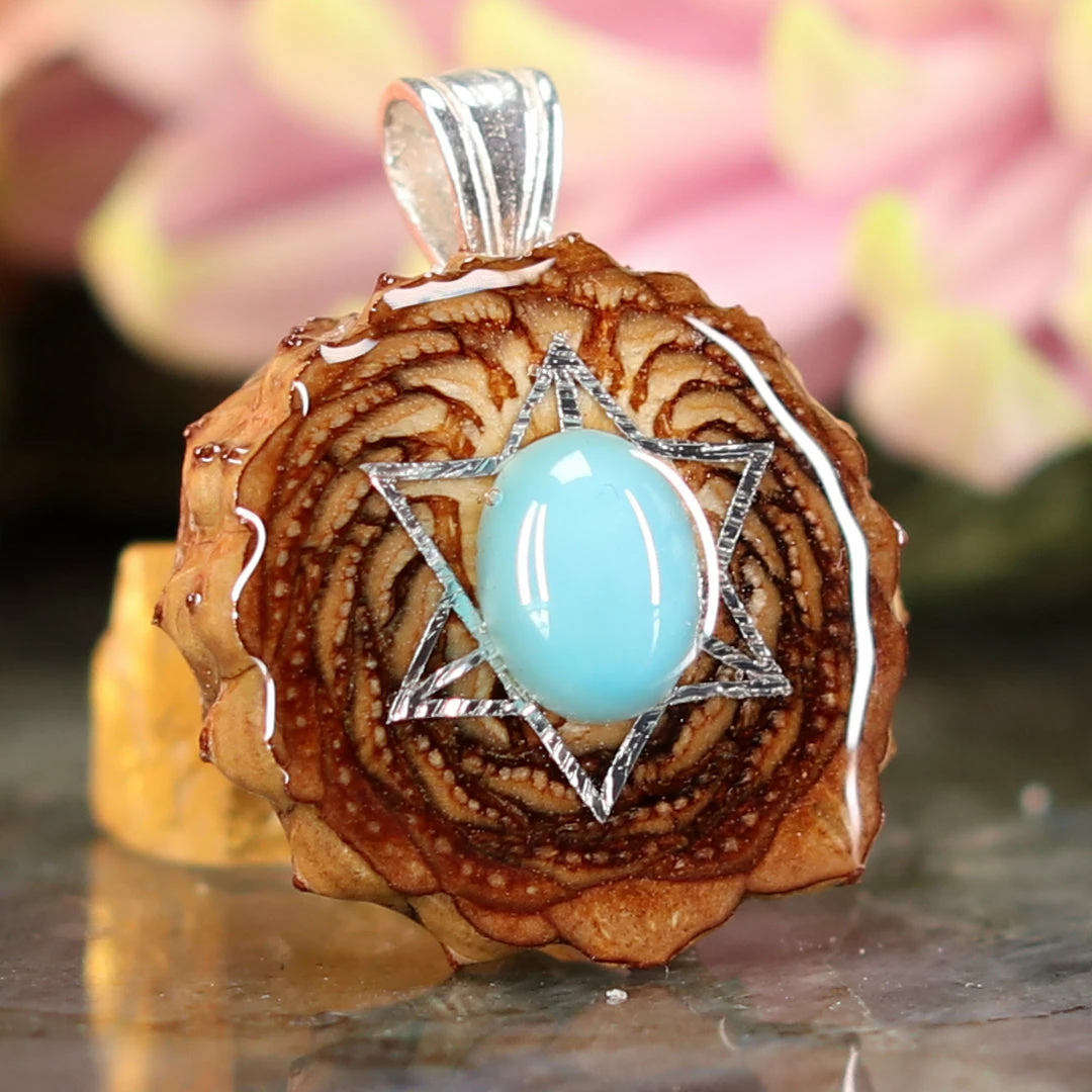 TEP Pendants Turquoise With Silver Merkaba 5 TEP Pendants Turquoise With Silver Merkaba