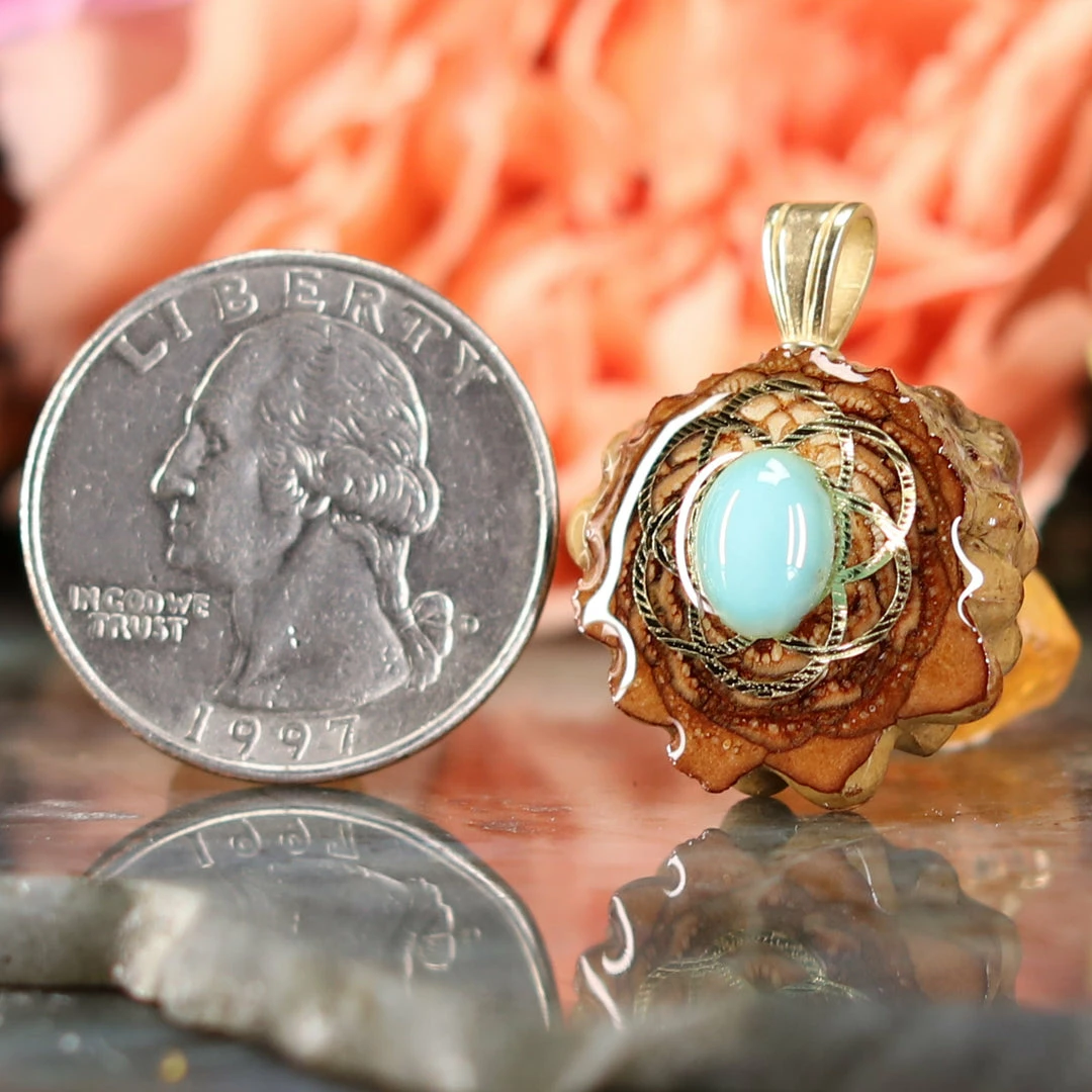 TEP Turquoise With Gold Seed Of Life Pendants 4 TEP Turquoise With Gold Seed Of Life Pendants