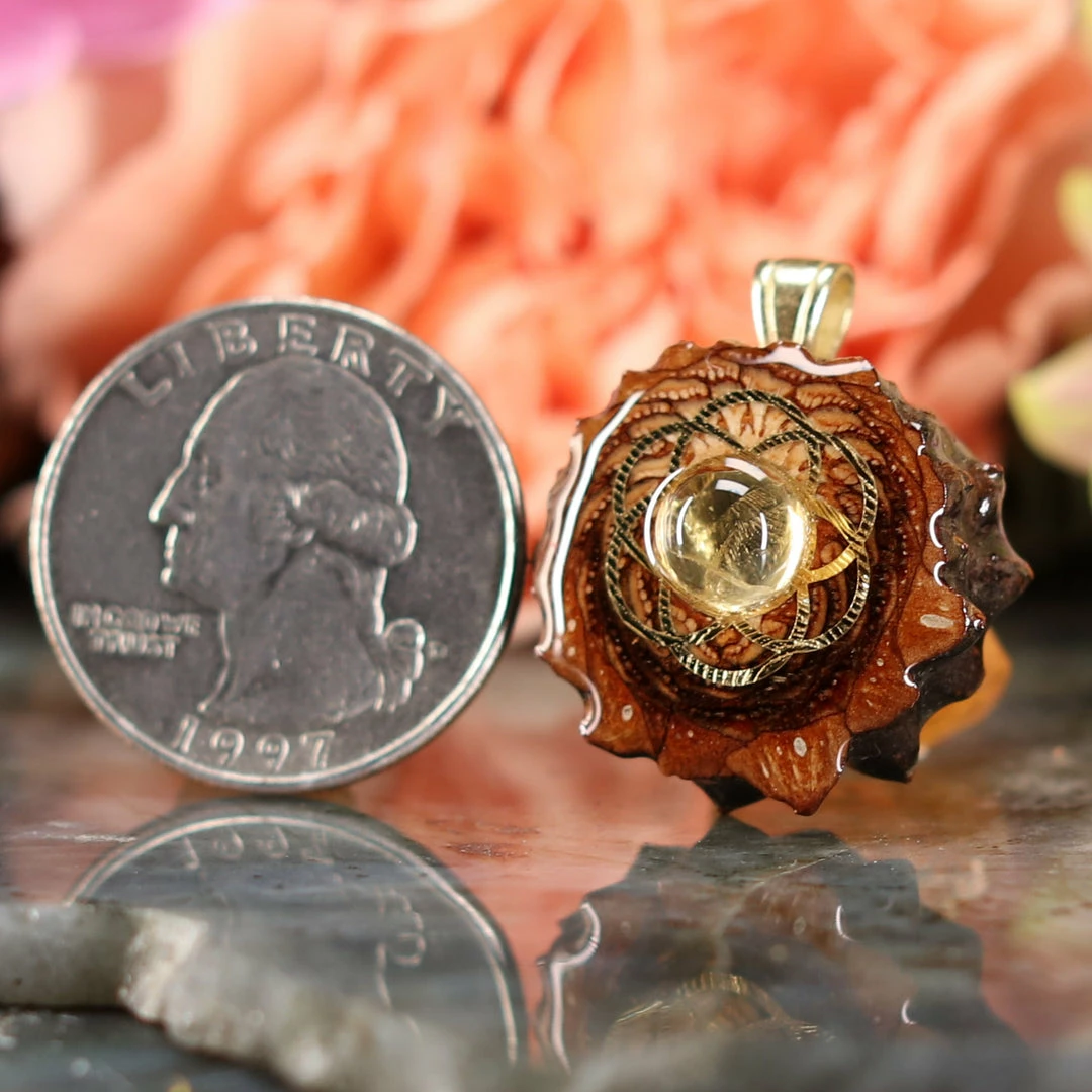 TEP Citrine With Gold Seed Of Life Pendants 4 TEP Citrine With Gold Seed Of Life Pendants