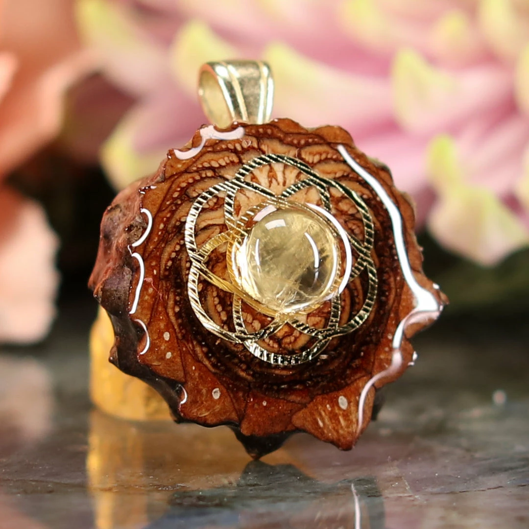 TEP Citrine With Gold Seed Of Life Pendants 5 TEP Citrine With Gold Seed Of Life Pendants