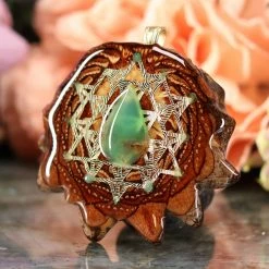TEP Chrysoprase With Gold 64 Star Tetrahedron Multi-Stone Pendants