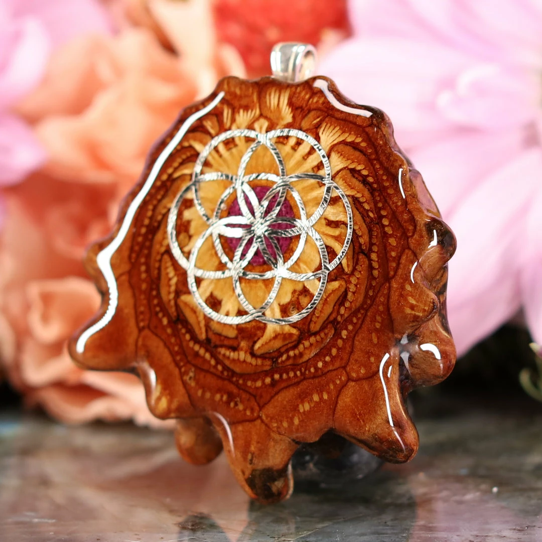 TEP Crushed Sugilite (Glows) With Silver Seed Of Life 4 TEP Crushed Sugilite (Glows) With Silver Seed Of Life