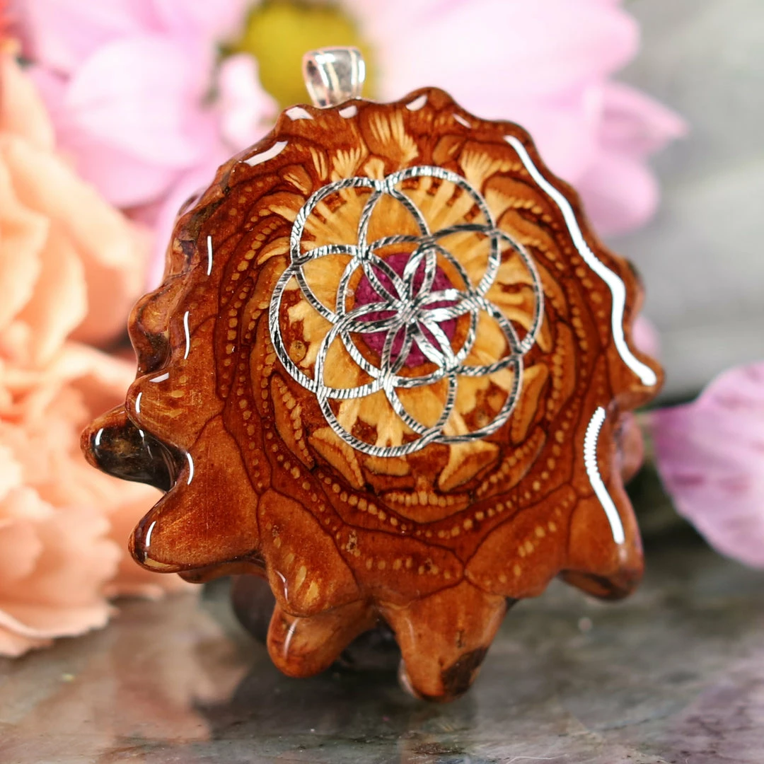 TEP Crushed Sugilite (Glows) With Silver Seed Of Life 5 TEP Crushed Sugilite (Glows) With Silver Seed Of Life