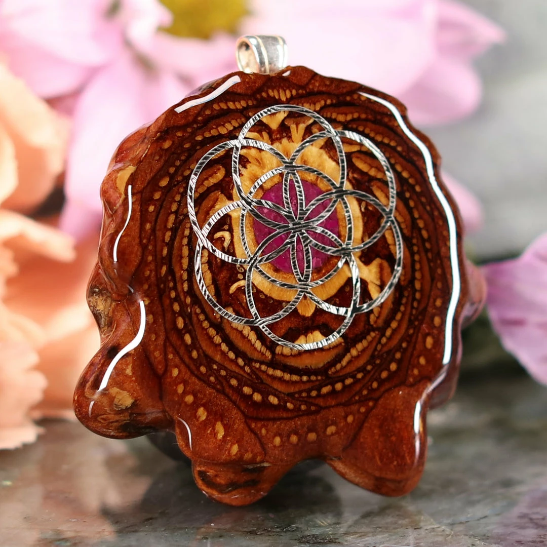 TEP Crushed Sugilite (Glows) With Silver Seed Of Life 5 TEP Crushed Sugilite (Glows) With Silver Seed Of Life