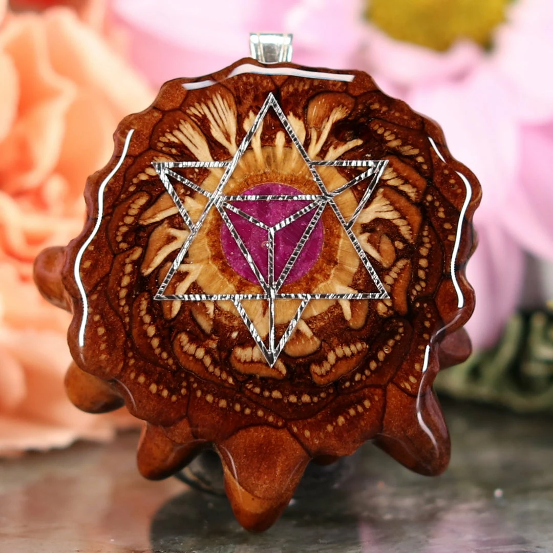 TEP Pendants Crushed Sugilite (Glows) With Silver Merkaba 3 TEP Pendants Crushed Sugilite (Glows) With Silver Merkaba