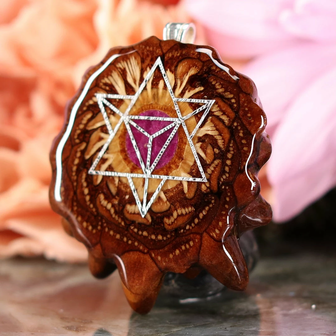 TEP Pendants Crushed Sugilite (Glows) With Silver Merkaba 4 TEP Pendants Crushed Sugilite (Glows) With Silver Merkaba