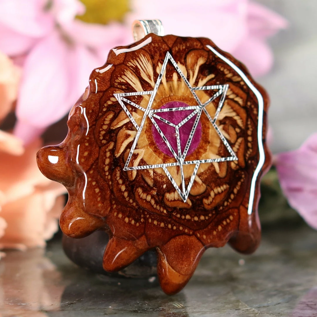 TEP Pendants Crushed Sugilite (Glows) With Silver Merkaba 5 TEP Pendants Crushed Sugilite (Glows) With Silver Merkaba