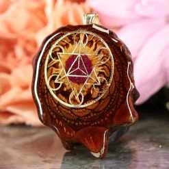 TEP Pendants Crushed Sugilite (Glows) With Gold Cube Of Metatron