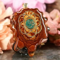 TEP Pendants Crushed Malachite (Glows) With Gold Seed Of Life And Front Om