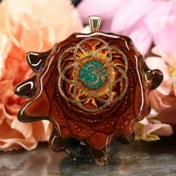 TEP Crushed Malachite (Glows) With Gold Seed Of Life And Front Om Pendants