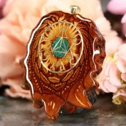 TEP Crushed Malachite (Glows) With Gold Cube Of Metatron 6 TEP Crushed Malachite (Glows) With Gold Cube Of Metatron