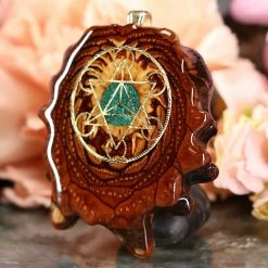 TEP Pendants Crushed Malachite (Glows) With Gold Cube Of Metatron