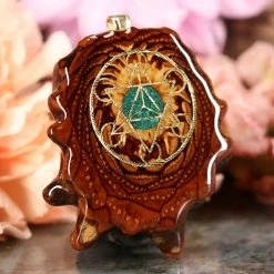 TEP Pendants Crushed Malachite (Glows) With Gold Cube Of Metatron