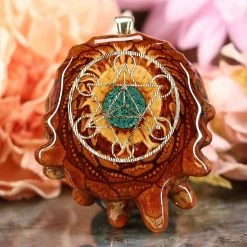 TEP Crushed Malachite (Glows) With Gold Cube Of Metatron Pendants