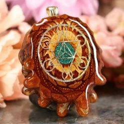 TEP Crushed Malachite (Glows) With Gold Cube Of Metatron Pendants