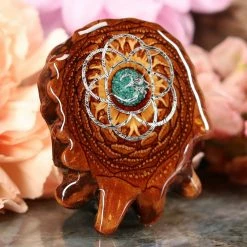 TEP Crushed Malachite With Silver Seed Of Life And Front Om