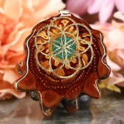 TEP Pendants Crushed Malachite (Glows) With Gold Seed Of Life