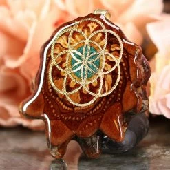 TEP Pendants Crushed Malachite (Glows) With Gold Seed Of Life