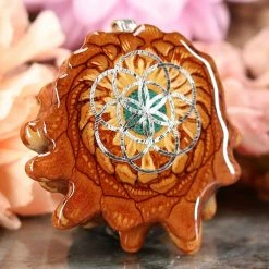 TEP Pendants Crushed Malachite (Glows) With Silver Seed Of Life 7 TEP Pendants Crushed Malachite (Glows) With Silver Seed Of Life