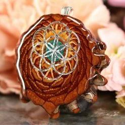 TEP Crushed Malachite (Glows) With Silver Seed Of Life Pendants