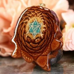 TEP Pendants Crushed Malachite (Glows) With Gold Merkaba