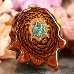 TEP Pendants Crushed Malachite (Glows) With Gold Merkaba 7 TEP Pendants Crushed Malachite (Glows) With Gold Merkaba