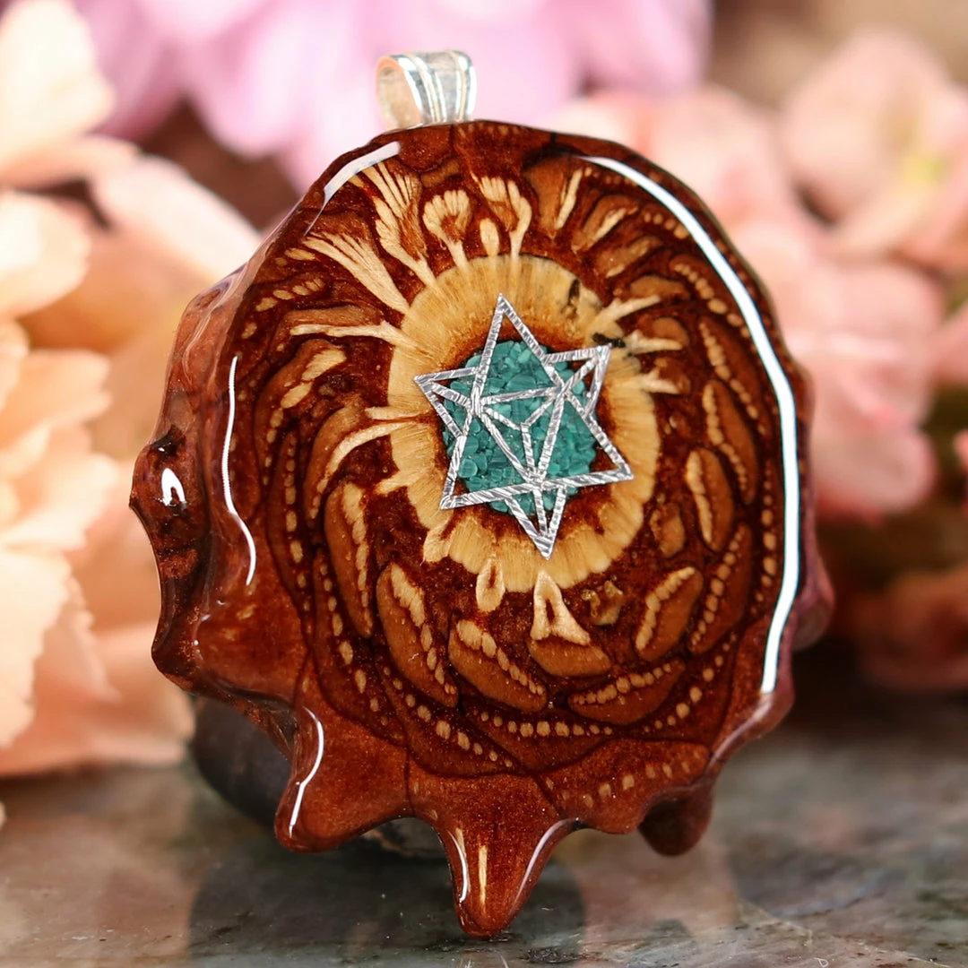 TEP Crushed Malachite (Glows) With Silver Merkaba 5 TEP Crushed Malachite (Glows) With Silver Merkaba